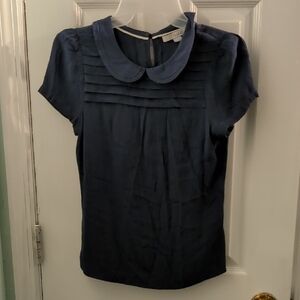 Boden Navy Blue Pleated Peter Pan Collar Blouse